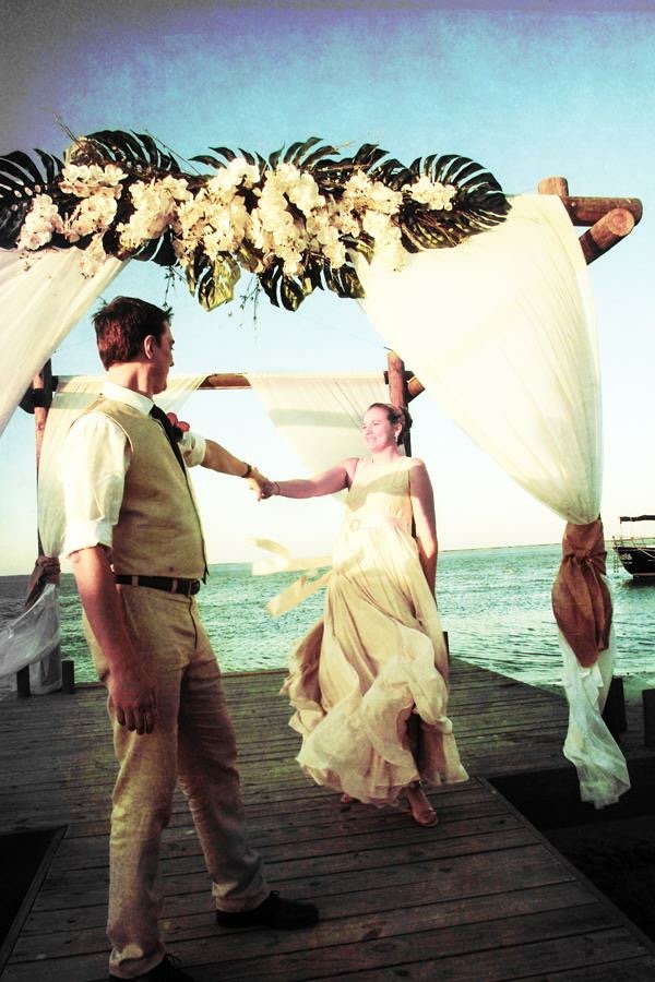 Wedding Couple Dancing by the Sea